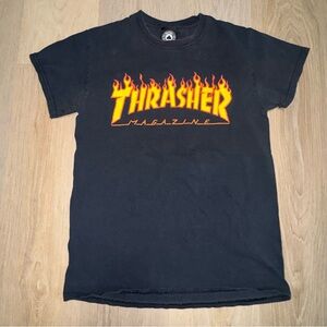 Thrasher Black Flame Graphic T-Shirt - Size Small